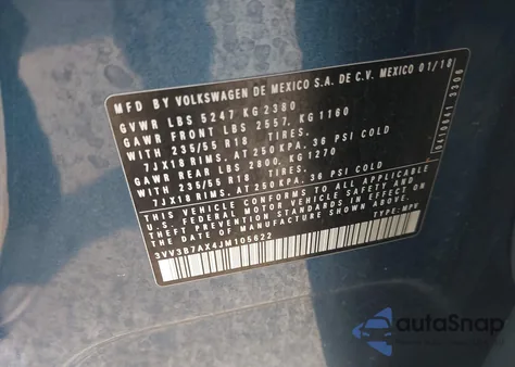 2018 Volkswagen Tiguan z USA, uszkodzony, nr VIN 3VV3B7AX4JM105622